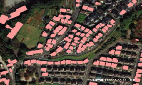 衛星画像データから建屋（家屋、ビル等）を抽出